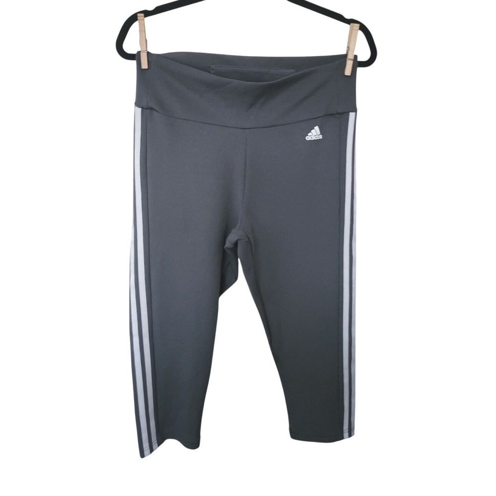 Adidas Aeroready Grey 3-Stripe High Waisted Cropped Leggings GL4050 Womens
